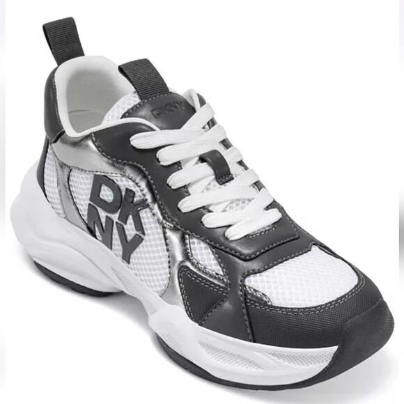 DKNY Women's Deyoung Chunky Sneakers White And Gray Size 9 - Picture 1 of 14
